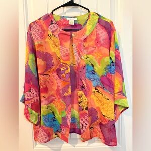 Laura Ashley 100% Silk Semi Transparent Abstract sheer Cardigan Floral Size M